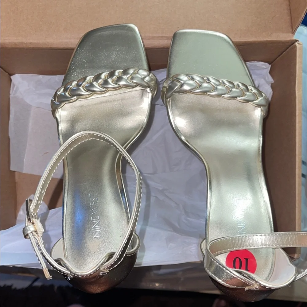 Nine West Gold Braided Strap Heels - Picture 1 of 5